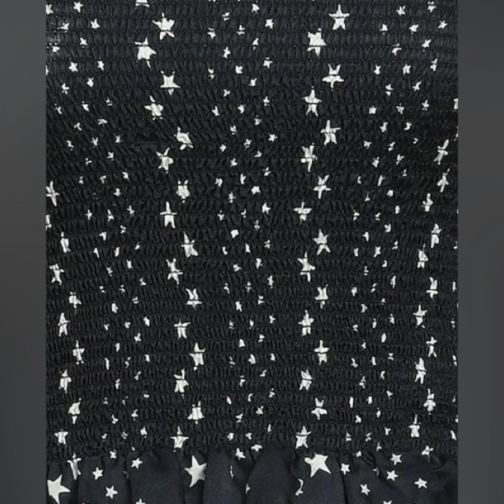 LoveShackFancy Russell Silk Black & White Star Top, NEW